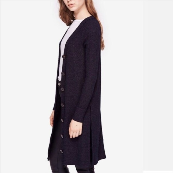 We The Free Sweaters - We the Free Size med Blue Ribbed Long copper sparkle Duster Cardigan Side Slits